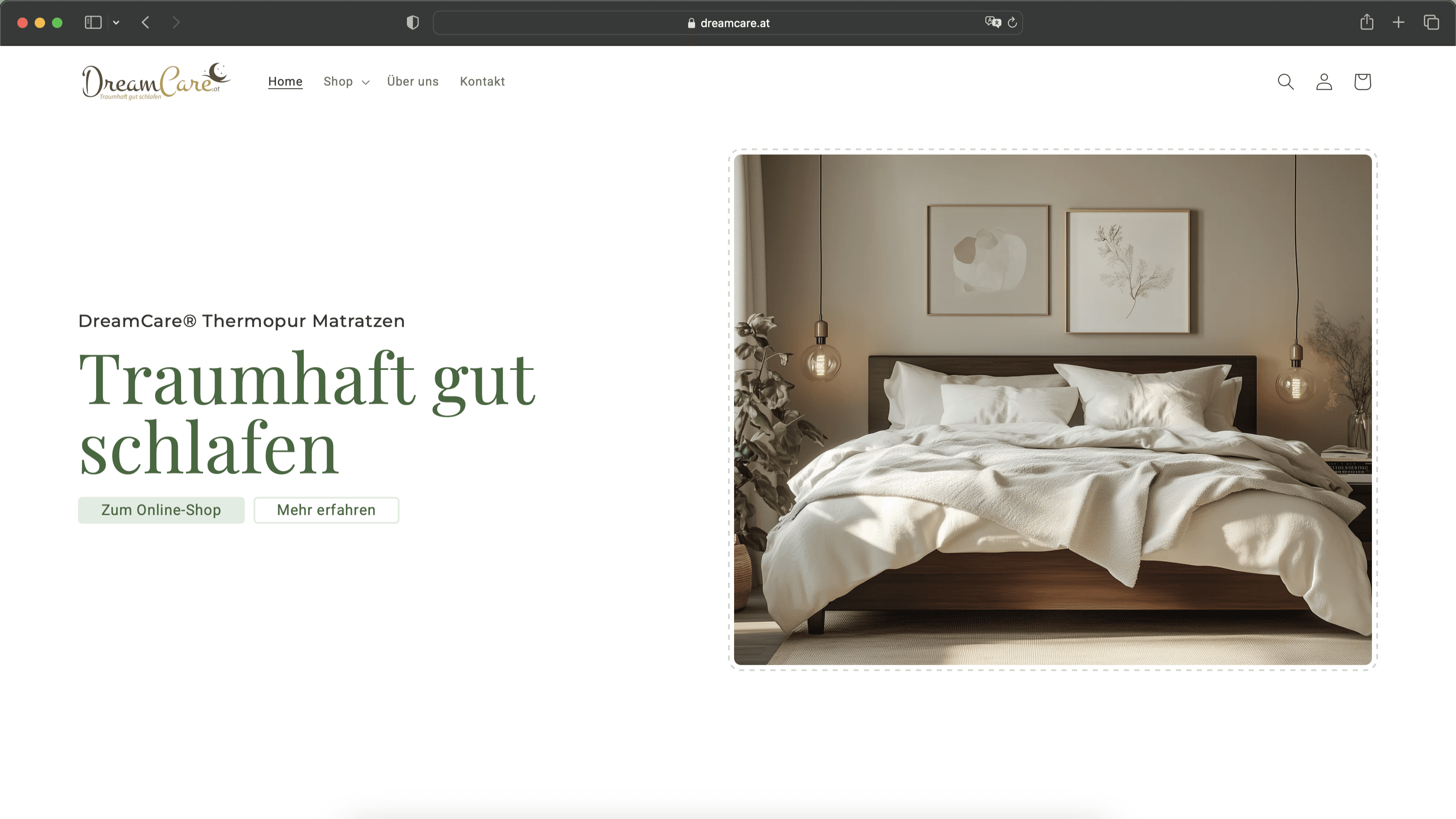 Screenshot des Onlineshops Dreamcare.at