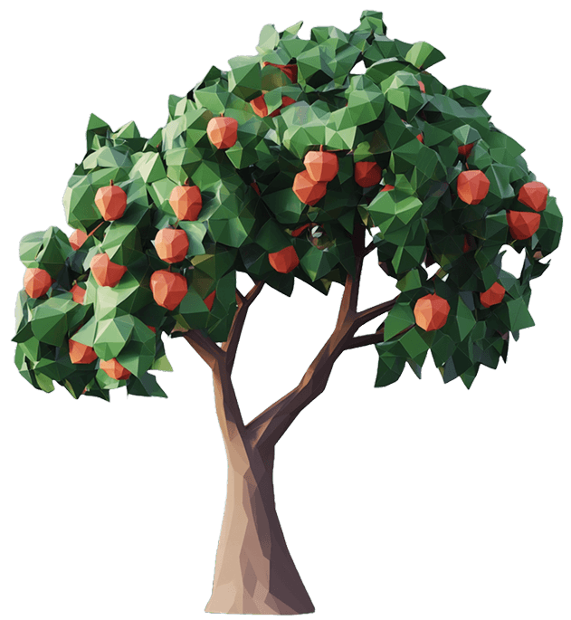 Prozedural generierter Low-Poly-Apfelbaum