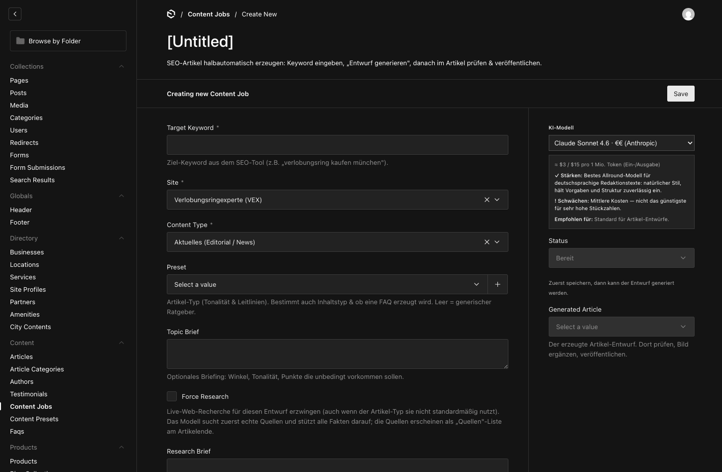 AI-Artikelgenerierung mit Recherche-Schritten im CMS
