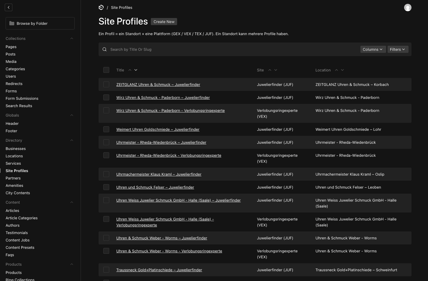 Verwaltung der Marken-Profile im zentralen CMS