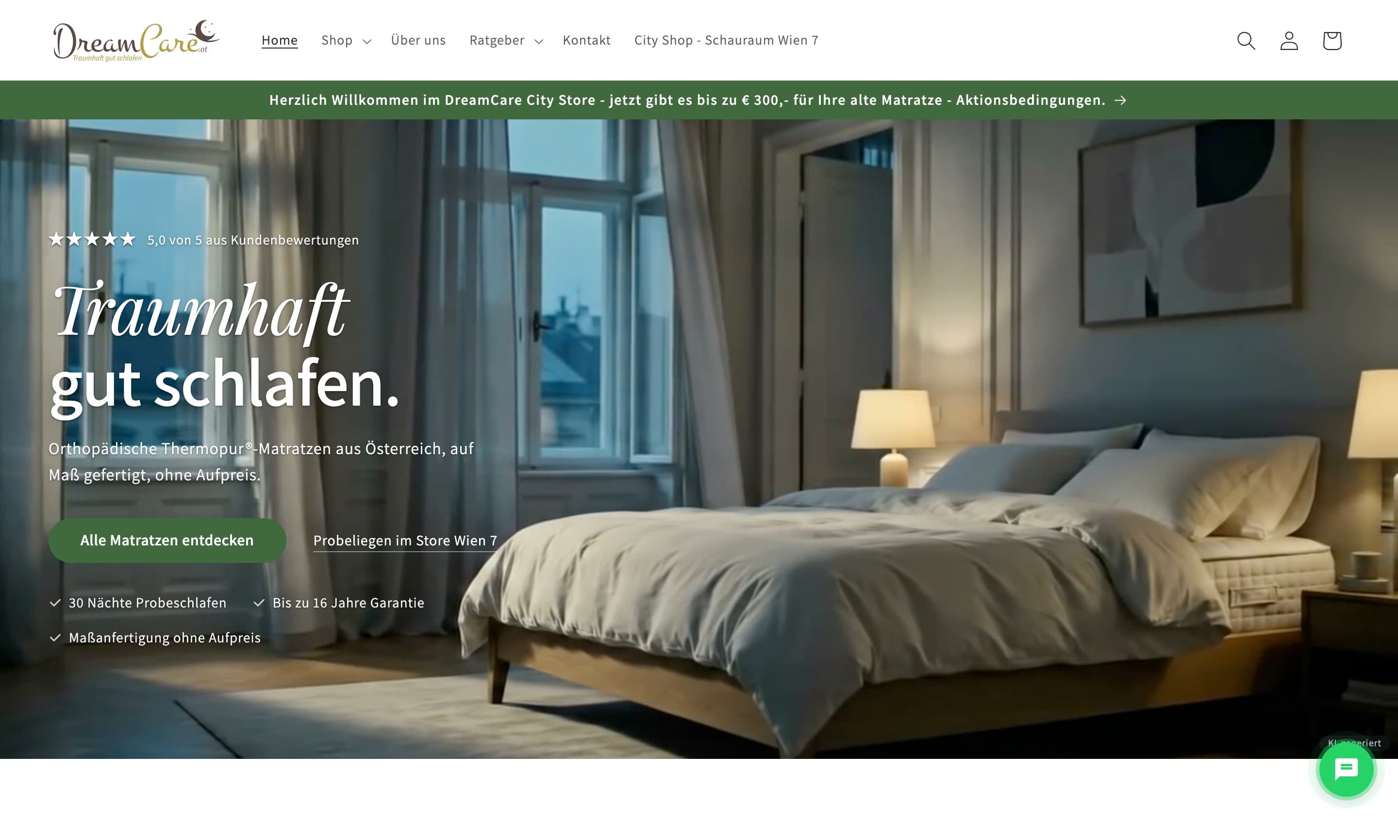 Screenshot des Onlineshops Dreamcare.at