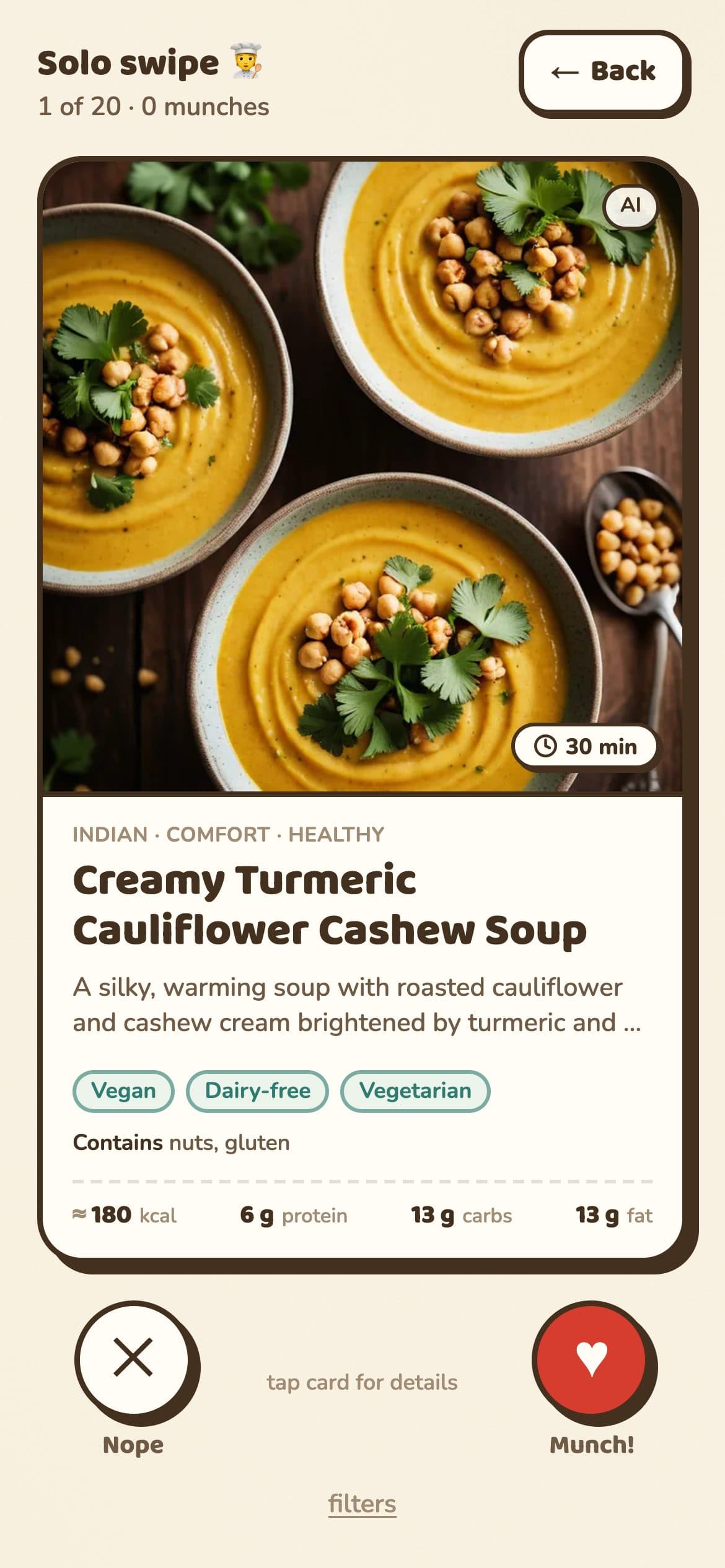 MunchMatch-App: Rezeptkarte beim Swipen