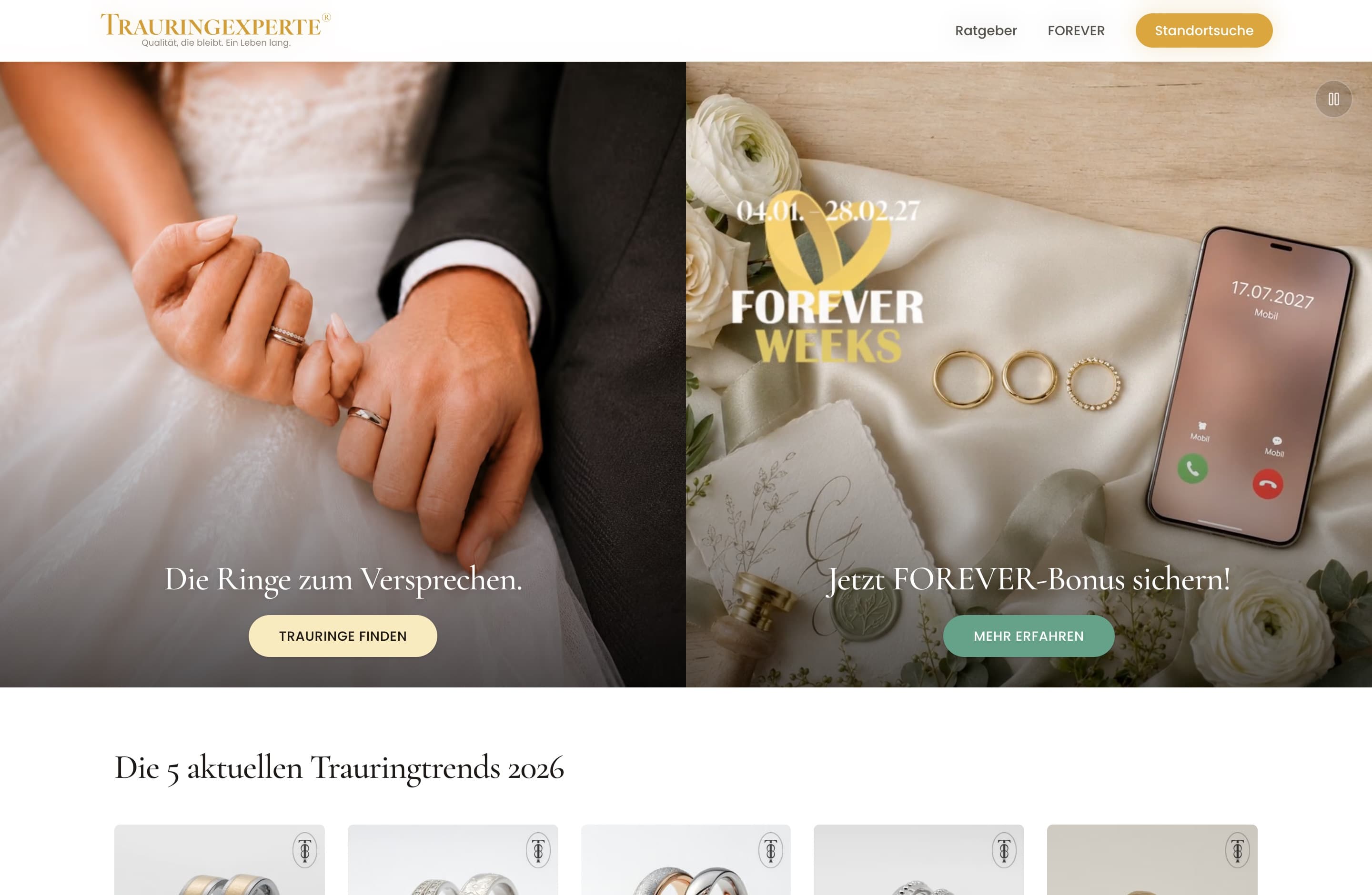 Startseite von Trauringexperten.com